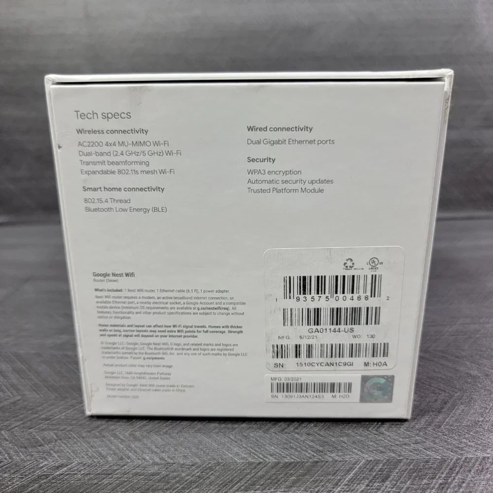 Google Nest Wifi Router Wireless Connectivy AC2200 2.4GHz/5GHz Wifi